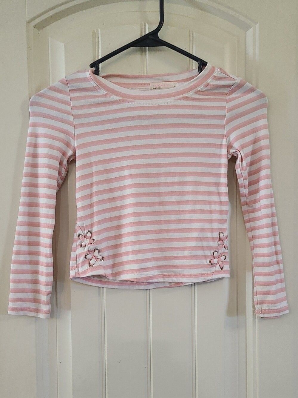 Girl's Young Hearts Pink & White Striped Long-Sleeve Tee With Criss Cross Accent